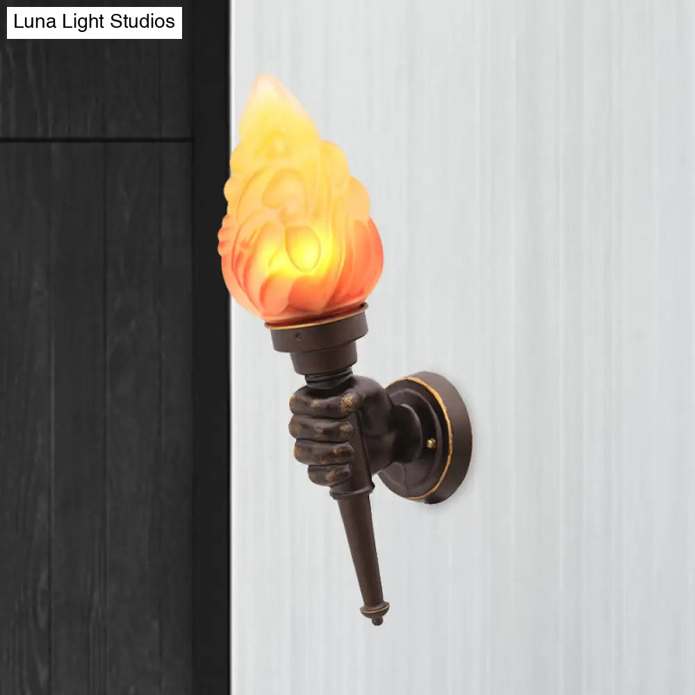 Single-Light Indoor Wall Sconce with Textured Glass Shade for Hallway, Living Room & Bedroom | Metal Bronze Finish Fixture with E26 Socket