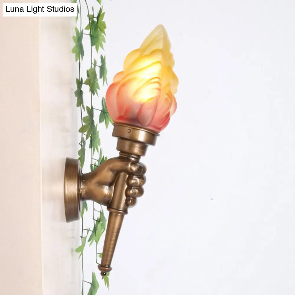 Single-Light Indoor Wall Sconce with Textured Glass Shade for Hallway, Living Room & Bedroom | Metal Bronze Finish Fixture with E26 Socket