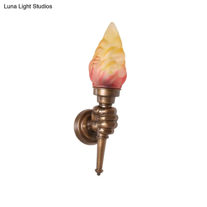 Single-Light Indoor Wall Sconce with Textured Glass Shade for Hallway, Living Room & Bedroom | Metal Bronze Finish Fixture with E26 Socket