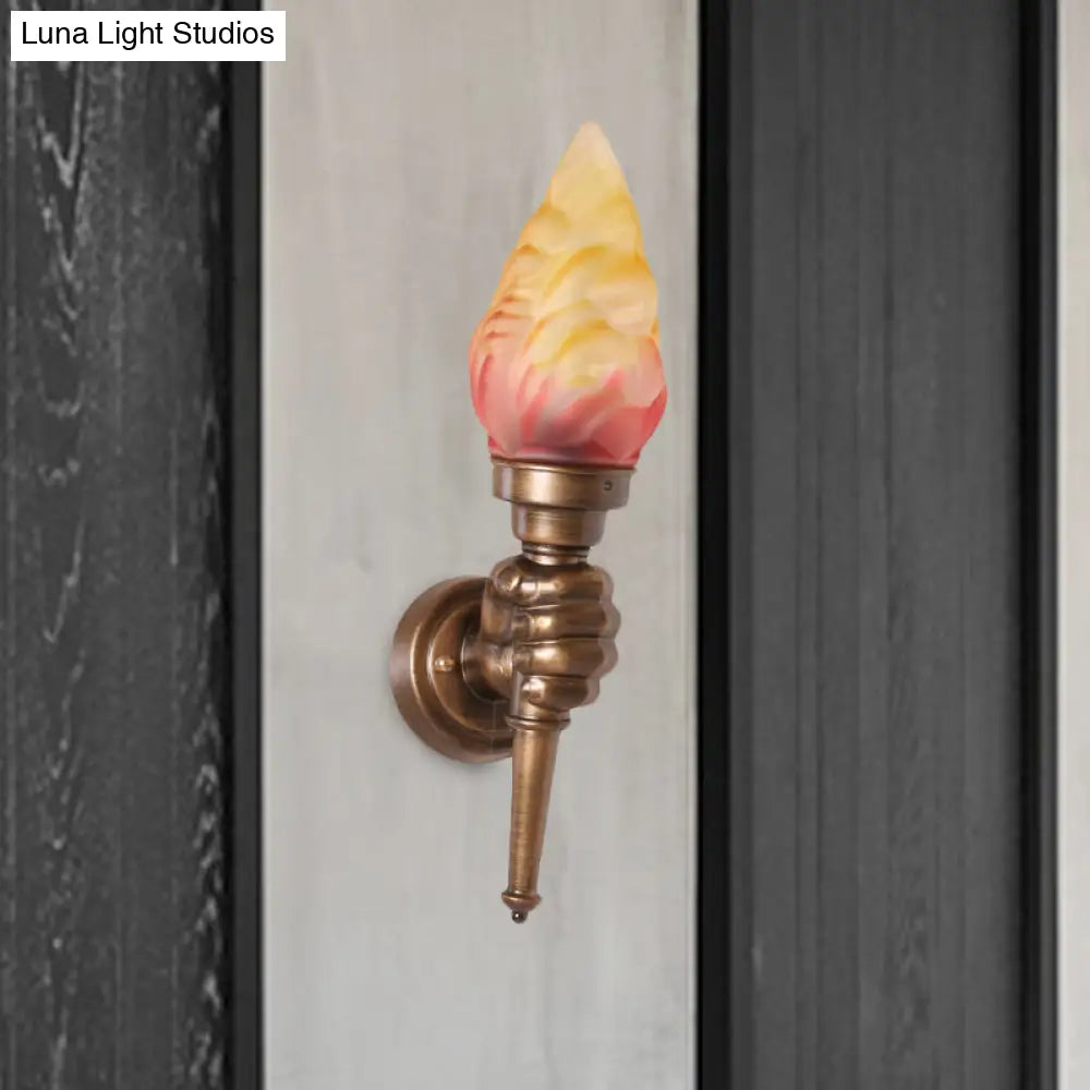 Single-Light Indoor Wall Sconce with Textured Glass Shade for Hallway, Living Room & Bedroom | Metal Bronze Finish Fixture with E26 Socket