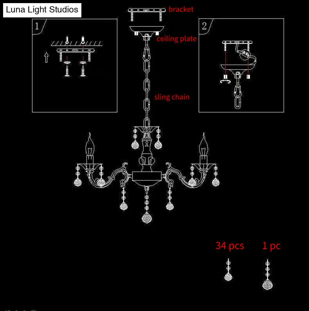 White Metal Chandelier 3/6 Candelabra Lights Crystal Accents Entryway Hallway Traditional Farmhouse Fixture 18 Inch Ceiling Lighting