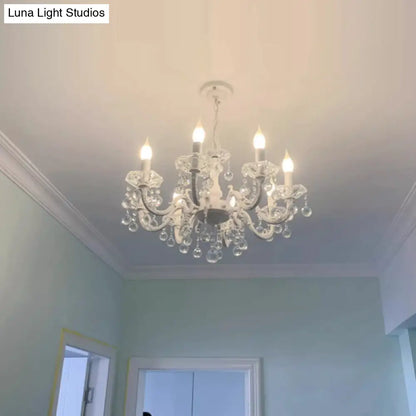 White Metal Chandelier 3/6 Candelabra Lights Crystal Accents Entryway Hallway Traditional Farmhouse Fixture 18 Inch Ceiling Lighting