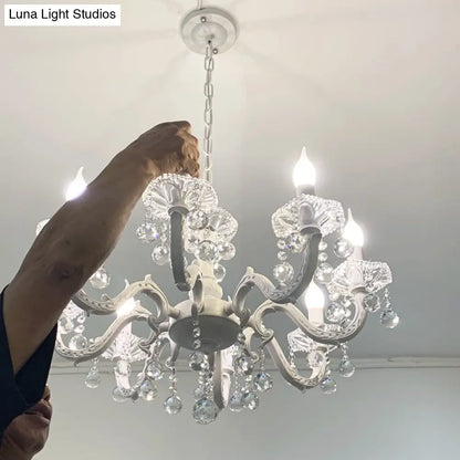 White Metal Chandelier 3/6 Candelabra Lights Crystal Accents Entryway Hallway Traditional Farmhouse Fixture 18 Inch Ceiling Lighting