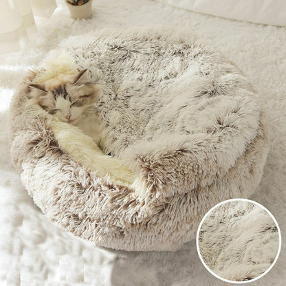 Hooded Cat Bed with Raised Rim – Plush Donut Nest for Anxious Cats, Semi-Enclosed Design for Security
