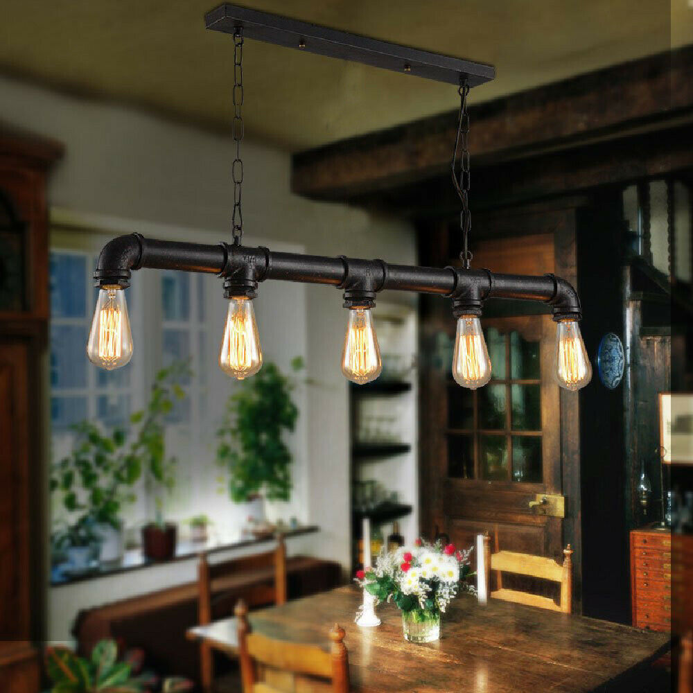 Iron Pipe Ceiling Light 43 in Tall Steampunk Hanging Fixture E27 Socket Retro Industrial Style Dining Room Kitchen Bar Restaurant Cafe Loft