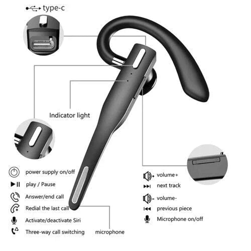 Single-Ear Wireless Earpiece with Noise Reduction & 33 ft Range for Driving, Delivery & Field Work