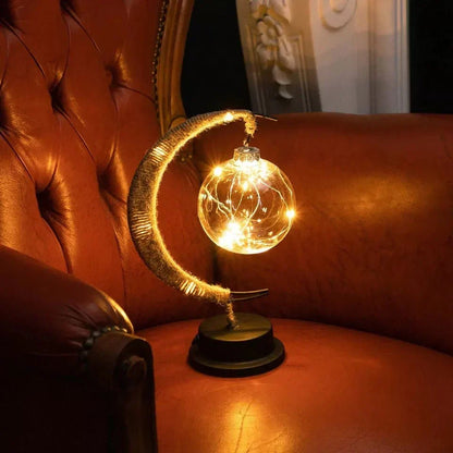Glass Moon Table Lamp with Warm LED Glow – Battery Operated Crescent Accent Light for Bedroom, Living Room & Nightstand