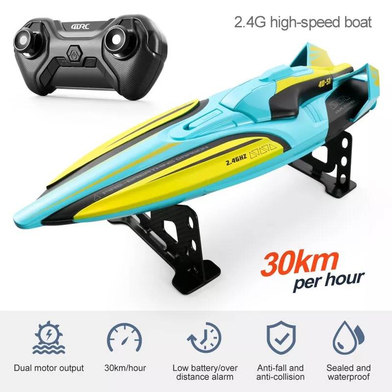 Remote Control Speed Boat 22 MPH Twin Motor Racing RC Boat with LED Lights 2.4GHz 328ft Range Waterproof High Speed RC Boat for Lakes