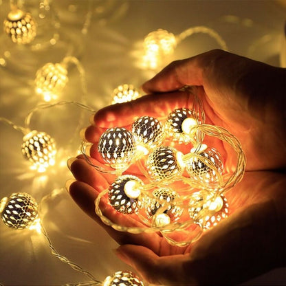 Moroccan Metal Globe String Lights Solar Powered Outdoor Patio Decor 20-30 Warm White LED Orbs Bohemian Weatherproof Garden Balcony