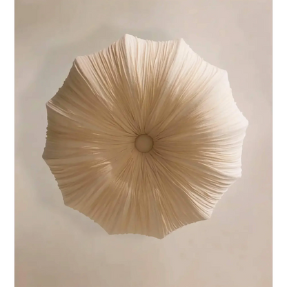 Fabric Hanging Light with Sculptural Pleated Shade – White Round Ceiling Fixture for Dining Room, Bedroom & Living Space – Adjustable Chain