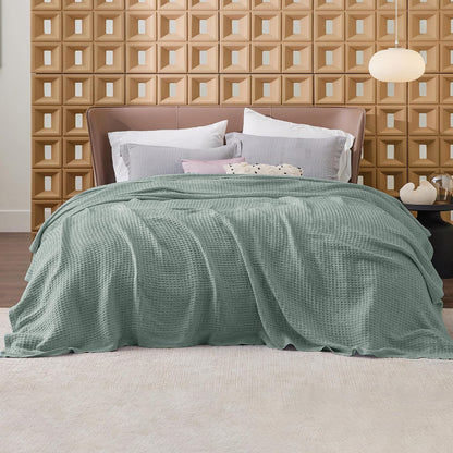 Pure Cotton Thermal Blanket – Queen 90×90 in – Textured Weave Layer for All Seasons – Lightweight & Breathable Throw for Bed or Sofa