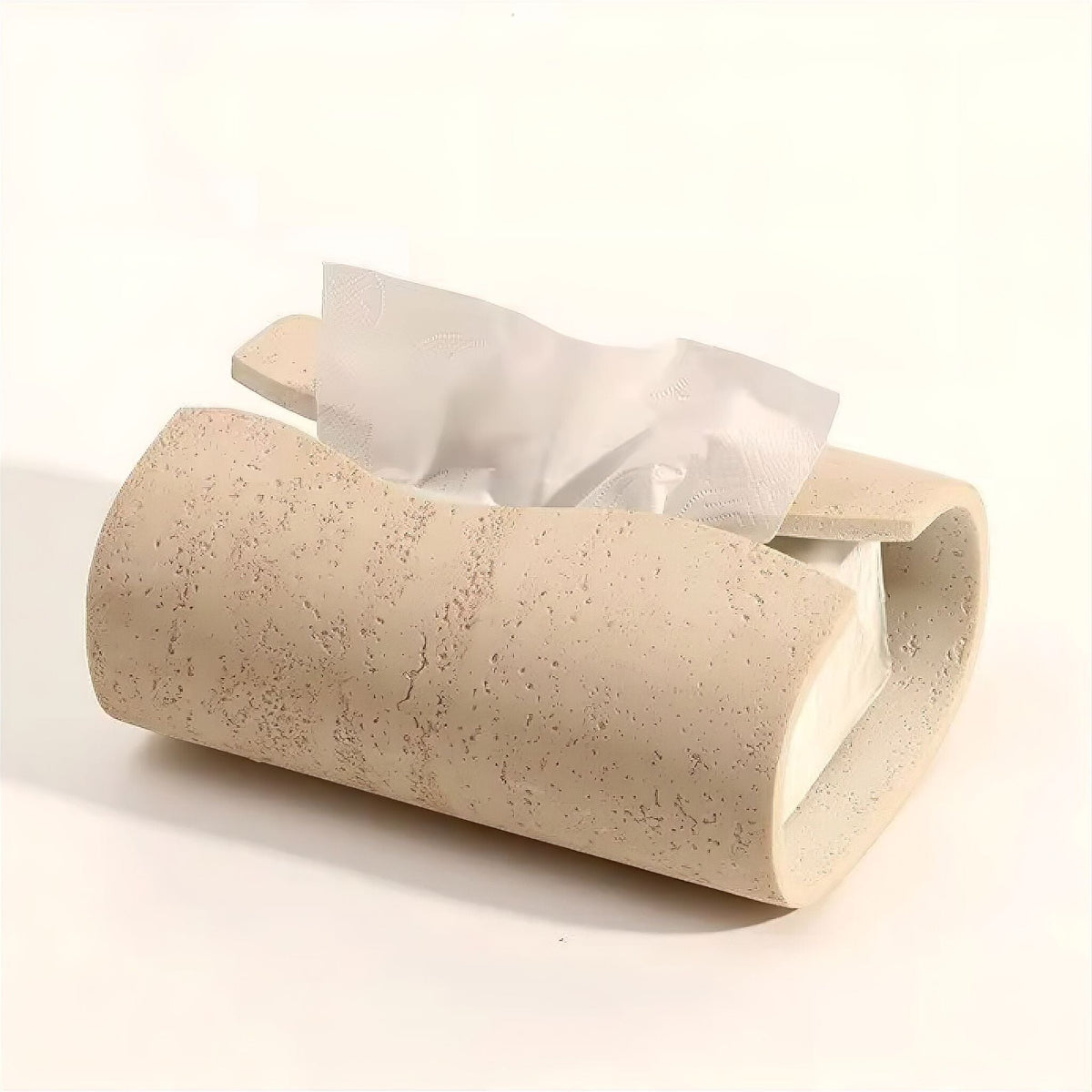 Round Sandstone Tissue Holder 8 in Beige Stone Dispenser for Bathroom Vanity Bedroom Nightstand Office Desk Minimalist Home Decor