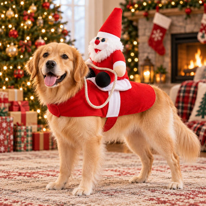 Ortekor Santa Rider Pet Christmas Costume for Holiday Photos & Parties - Funny 3D Dog & Cat Outfit with Easy Velcro Fit