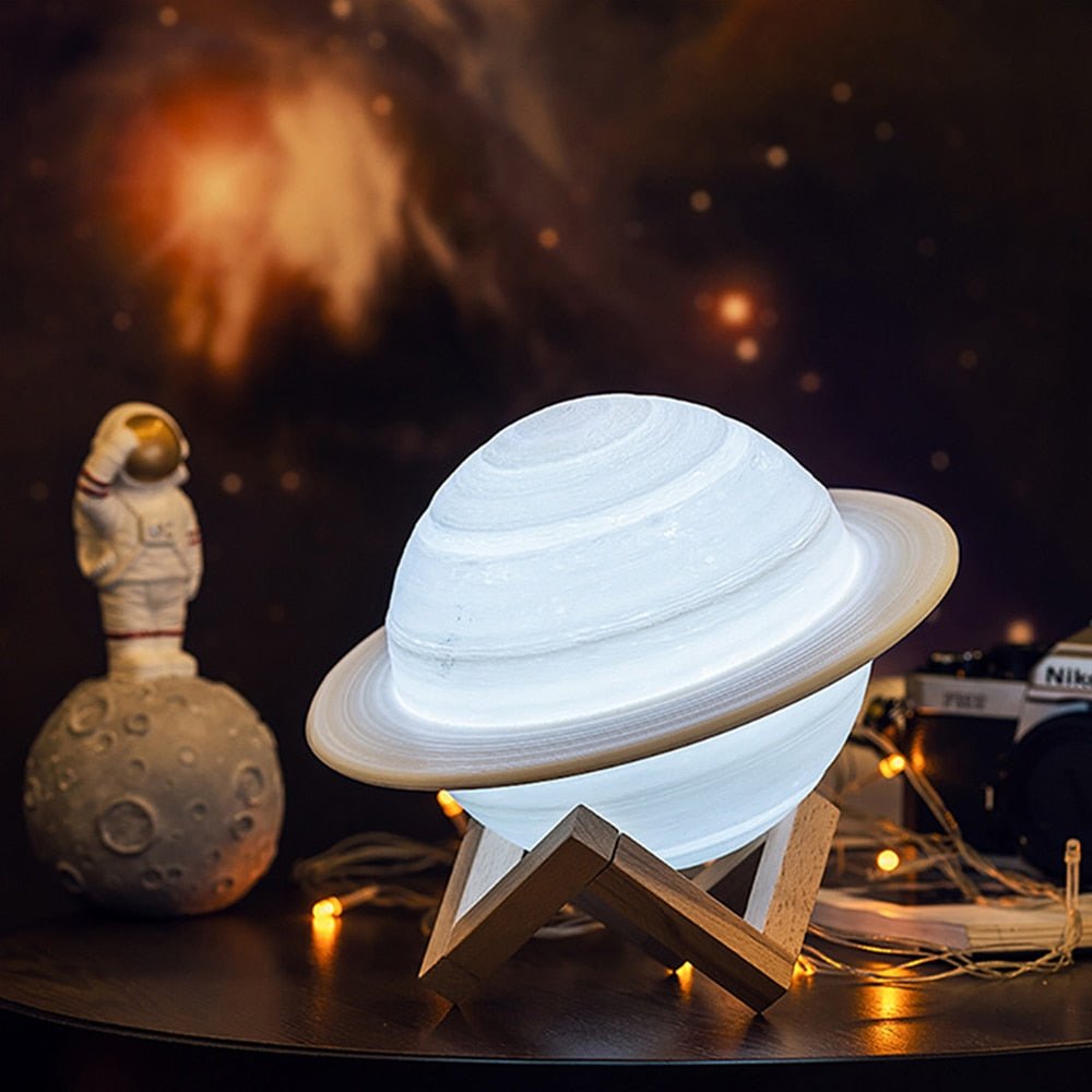 Saturn Planet Desk Lamp 6-Inch 3D Printed Sphere LED with Remote Control Dual-Tone Lighting USB Rechargeable Wireless Tabletop Night Light f