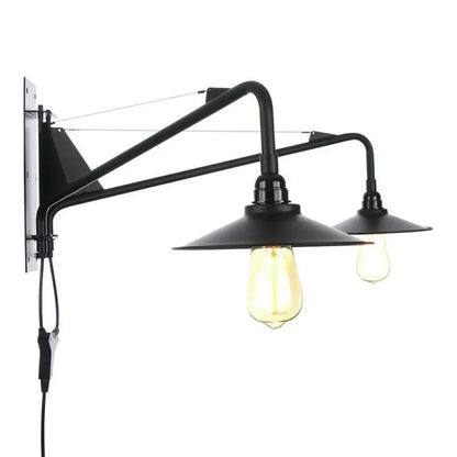 Industrial Swing Arm Wall Sconce Black Metal Shade Adjustable Long Reach Plug-In Hardwired Edison Vintage Loft Farmhouse