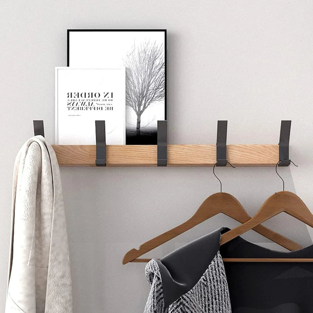 Scandinavian Design | Wall Coat Rack with Movable Double Hooks | Stylish Organizer for Entryways