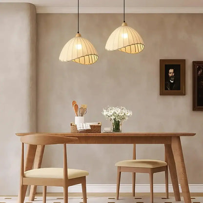 Wood & Linen Drum Ceiling Light 59 in Drop for Dining Tables Kitchen Islands E27 Socket Adjustable Hanging Fixture Natural Minimalist