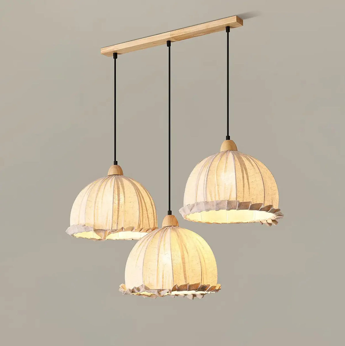 Wood & Linen Drum Ceiling Light 59 in Drop for Dining Tables Kitchen Islands E27 Socket Adjustable Hanging Fixture Natural Minimalist