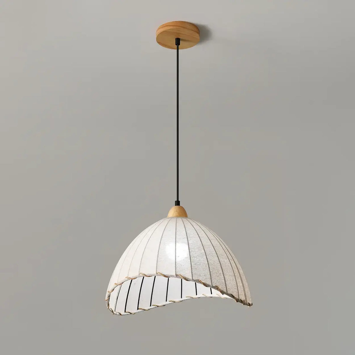 Wood & Linen Drum Ceiling Light 59 in Drop for Dining Tables Kitchen Islands E27 Socket Adjustable Hanging Fixture Natural Minimalist