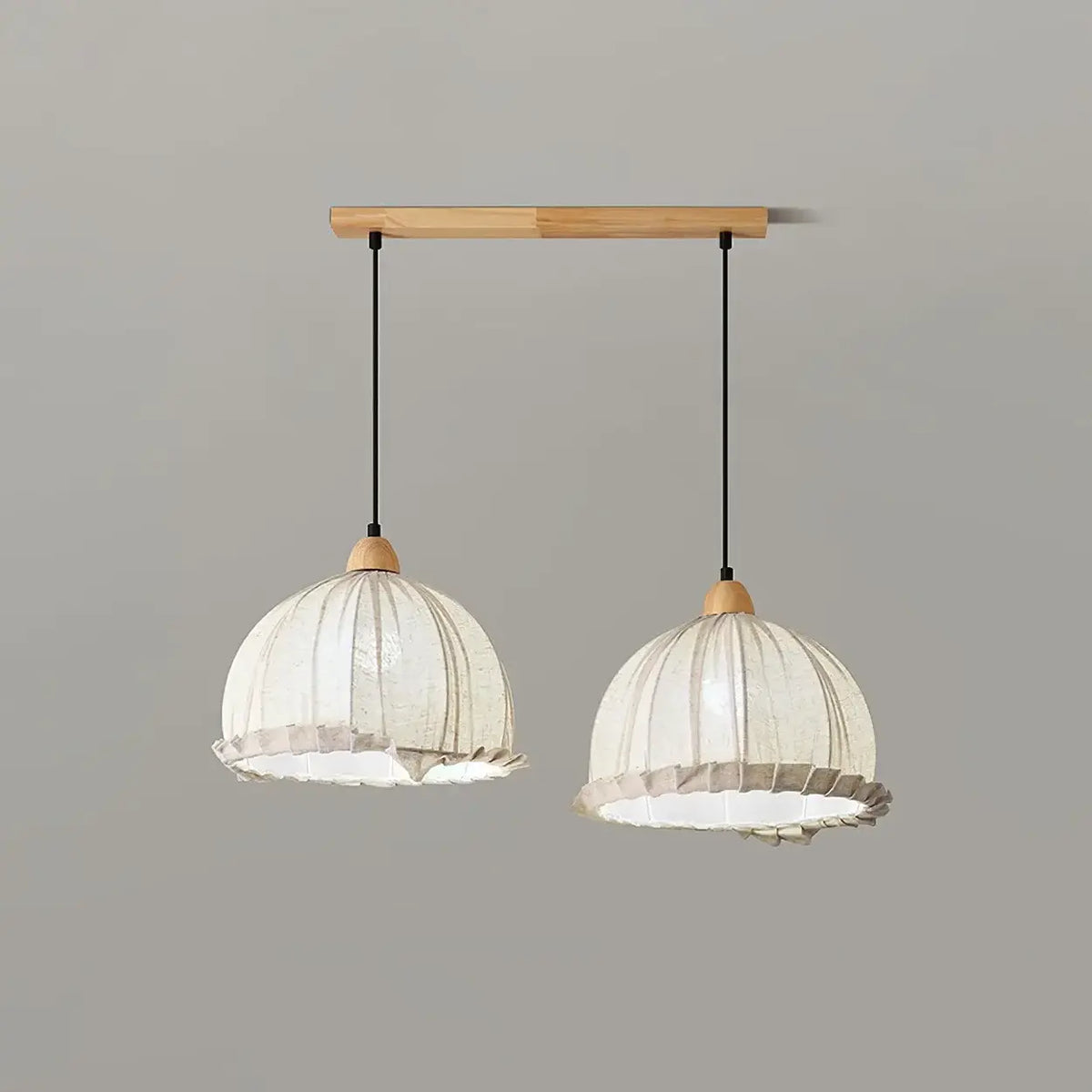 Wood & Linen Drum Ceiling Light 59 in Drop for Dining Tables Kitchen Islands E27 Socket Adjustable Hanging Fixture Natural Minimalist