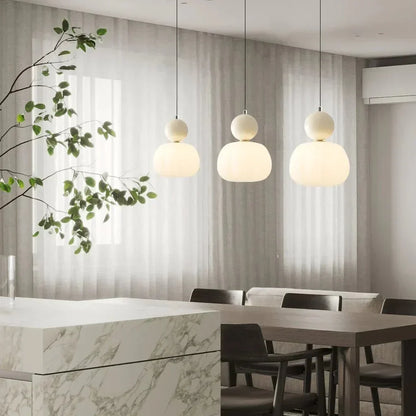 Cream Art Deco Hanging Lamp with Metal Dome Shade for Kitchen & Dining Room | Modern Geometric Pendant Ceiling Fixture
