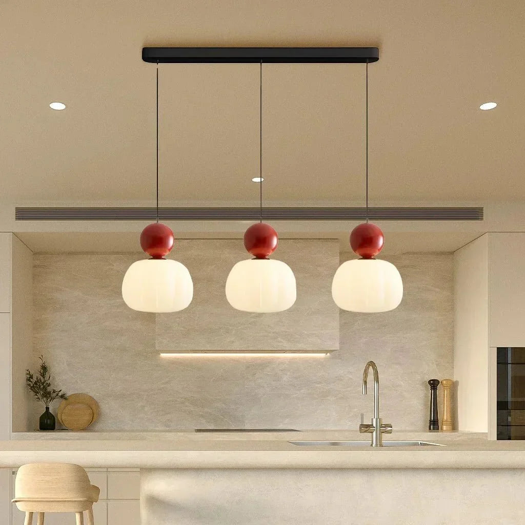 Cream Art Deco Hanging Lamp with Metal Dome Shade for Kitchen & Dining Room | Modern Geometric Pendant Ceiling Fixture