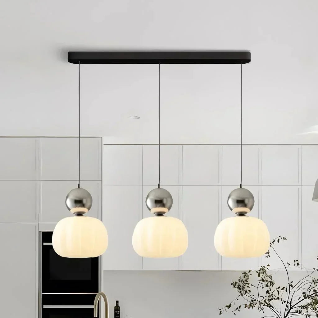 Cream Art Deco Hanging Lamp with Metal Dome Shade for Kitchen & Dining Room | Modern Geometric Pendant Ceiling Fixture