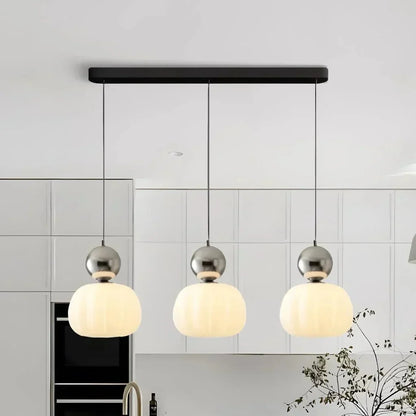 Cream Art Deco Hanging Lamp with Metal Dome Shade for Kitchen & Dining Room | Modern Geometric Pendant Ceiling Fixture