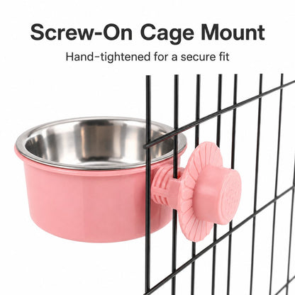 Ortekor Crate-Mounted Stainless Steel Pet Bowl for Dogs & Cats - Screw-On Food & Water Bowl for Cleaner Kennel Feeding