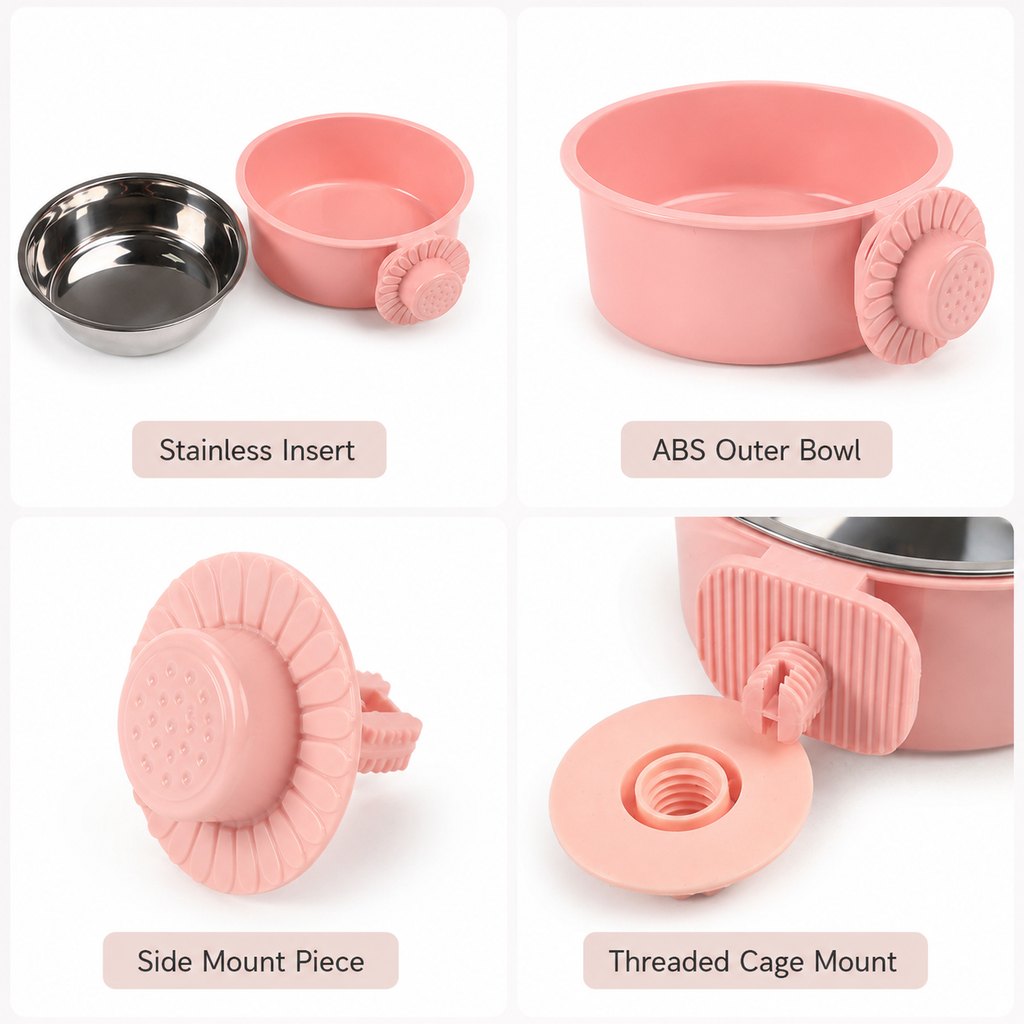 Ortekor Crate-Mounted Stainless Steel Pet Bowl for Dogs & Cats - Screw-On Food & Water Bowl for Cleaner Kennel Feeding