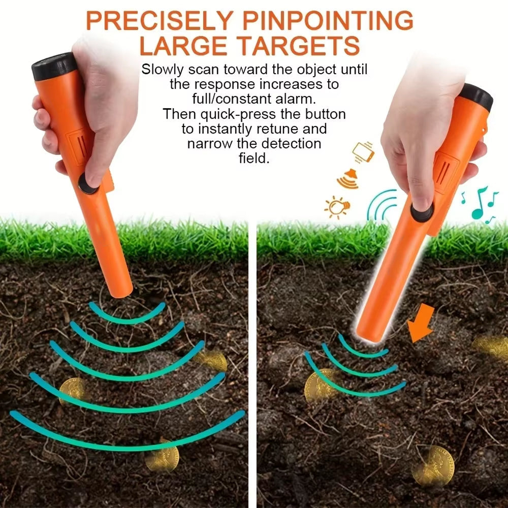 Handheld Metal Detector Pinpointer – IP66 Waterproof 360° Scan Treasure Finder with Dual Audio & Vibration Alert for Coin Hunting Relic