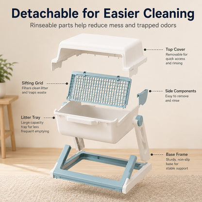 Ortekor Semi-Automatic Cat Litter Box for Indoor Cats - Open Entry Flip-to-Sift Design for Easier Cleanup