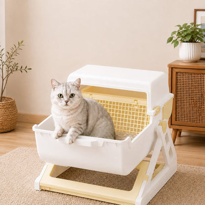 Ortekor Semi-Automatic Cat Litter Box for Indoor Cats - Open Entry Flip-to-Sift Design for Easier Cleanup