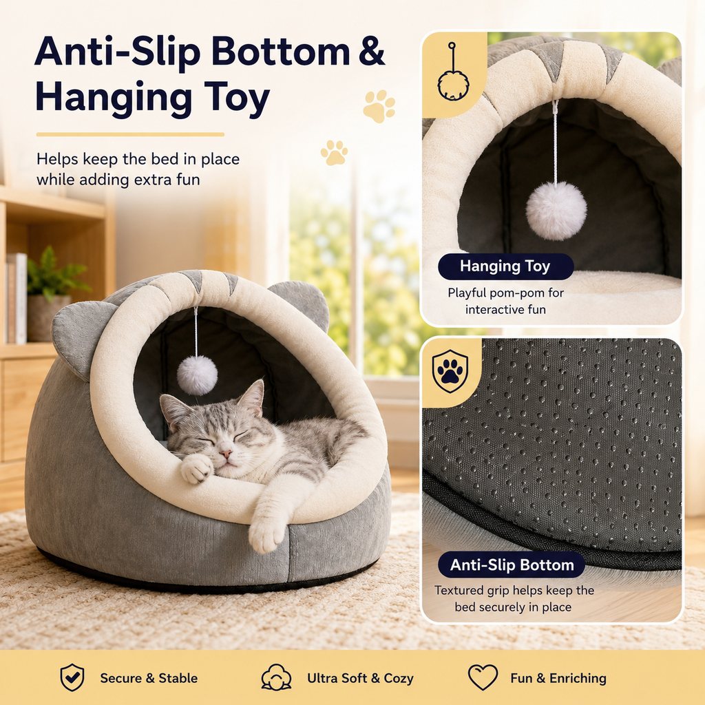 Ortekor Semi-Enclosed Plush Pet Bed for Cats & Small Dogs - Cozy Indoor Hideaway for Rest
