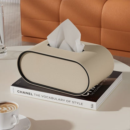 Faux Leather Tissue Dispenser Oval 9 × 5 × 4 Inches Desktop Organizer Napkin Caddy Home Office Bedroom Bathroom Tabletop Storage Accessories