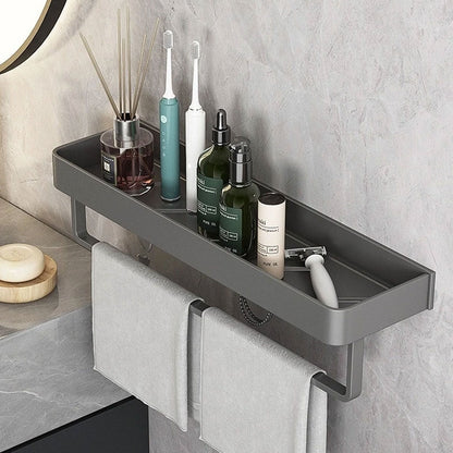 Metal Bathroom Organizer Shelf Gray 12-Inch Shower Caddy Wall-Mount Storage Rack for Shampoo Toiletries & Towels Space-Saving Modern Design