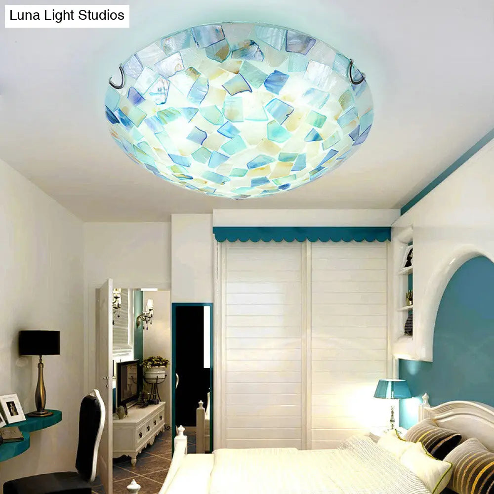 Coastal Ceiling Light with Handcrafted Mother-of-Pearl Inlay for Bedroom | Oceanfront Flush Mount Fixture in Stained Glass Aesthetic