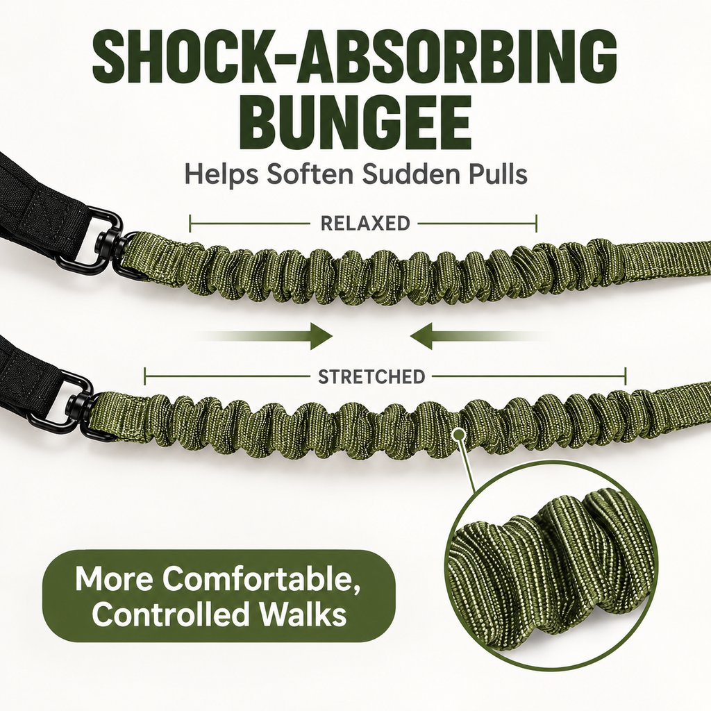 Ortekor Dual Handle Shock-Absorbing Bungee Dog Leash for City Walks, Jogging & Hiking - Softer Pulls, Quick Close Control