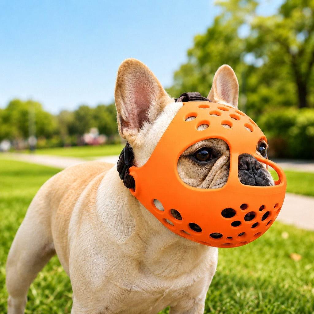 Ortekor Short-Snout Dog Muzzle for French Bulldogs - Breathable No-Bite & Anti-Scavenging Muzzle for Walks, Grooming and Daily Care
