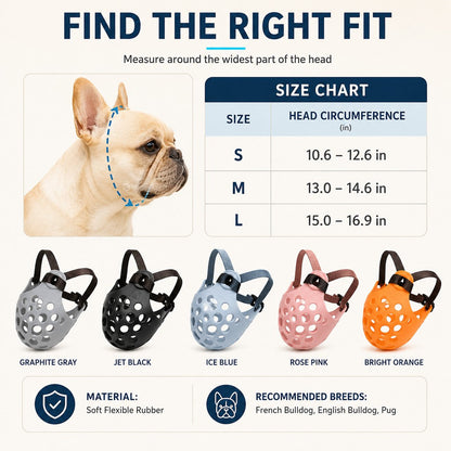 Ortekor Short-Snout Dog Muzzle for French Bulldogs - Breathable No-Bite & Anti-Scavenging Muzzle for Walks, Grooming and Daily Care