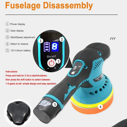 Cordless Dual-Action Auto Buffer with 8-Speed Control & Digital Display for Scratch Removal