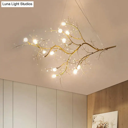 Modern Crystal Bead Chandelier 10-Light Metal Branch Ceiling Fixture for Dining Room & Living Room