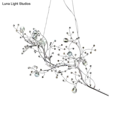 Modern Crystal Bead Chandelier 10-Light Metal Branch Ceiling Fixture for Dining Room & Living Room