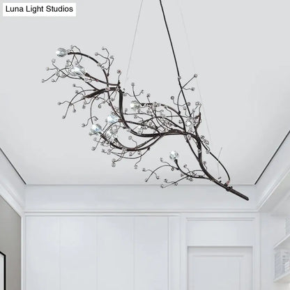 Modern Crystal Bead Chandelier 10-Light Metal Branch Ceiling Fixture for Dining Room & Living Room