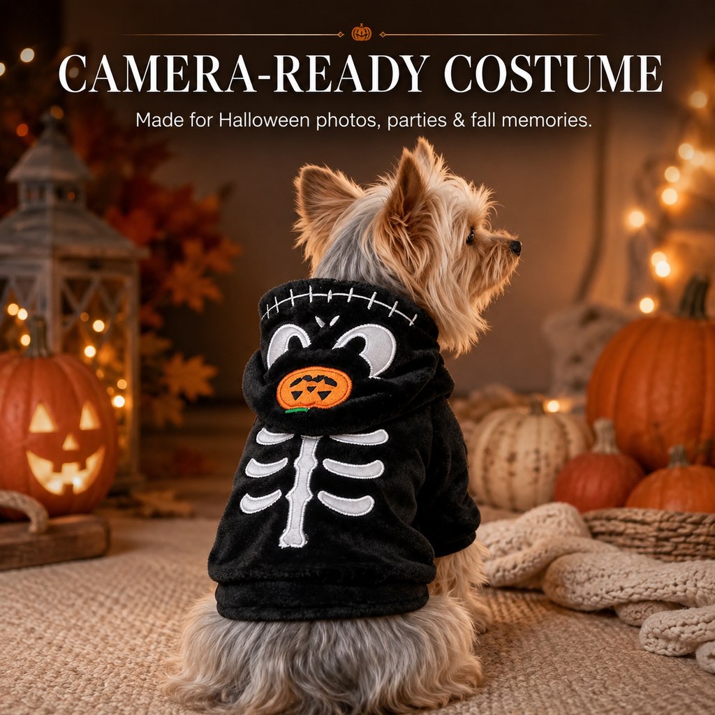 Ortekor Halloween Dog & Cat Costume Hoodie – One-Piece Spooky Outfit for Parties, Photos & Fall Fun