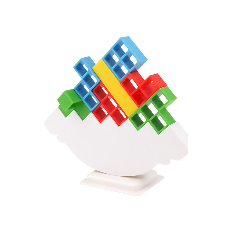 Wooden Stacking Tower Game for Kids - Tumbling Block Balance Challenge with Colorful Tetris Shapes for Toddlers & Children Ages 3+