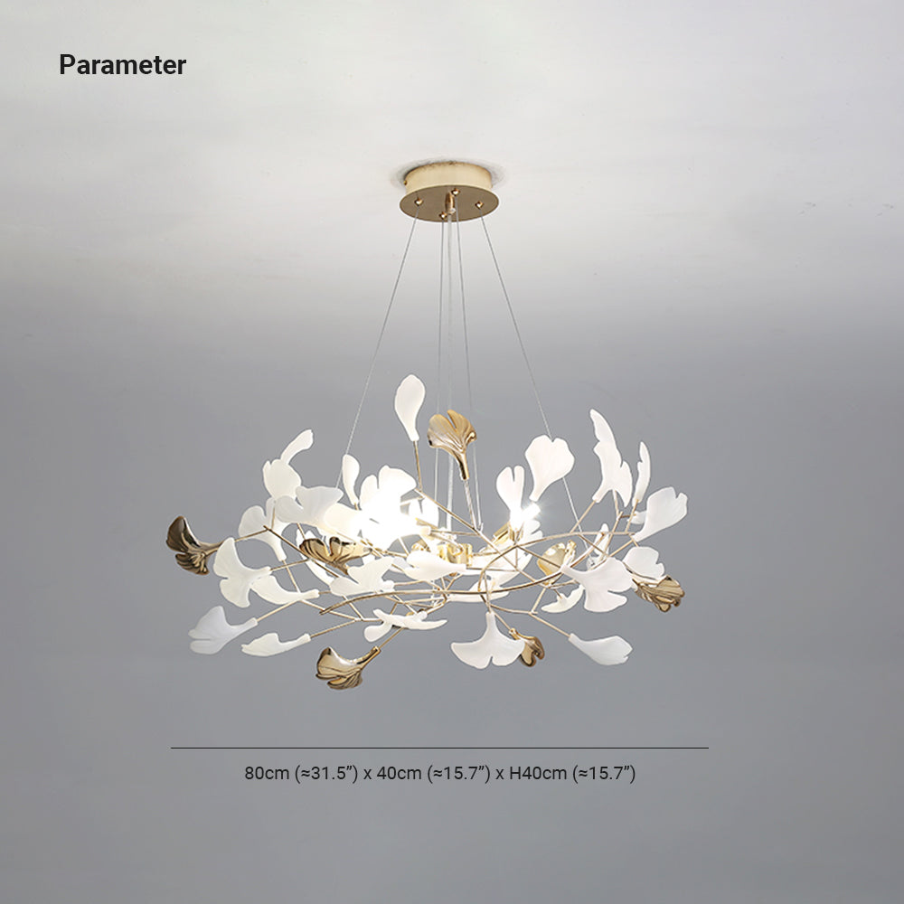 Ceramic Leaf Cluster Pendant Light with Adjustable Cord – Gold Metal Frame Multi-Bulb Chandelier for Dining Room, Living Room & Bedroom