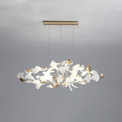 Ceramic Leaf Cluster Pendant Light with Adjustable Cord – Gold Metal Frame Multi-Bulb Chandelier for Dining Room, Living Room & Bedroom