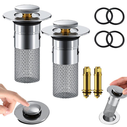 Pop-Up Bathroom Drain Filter with Hair Trap for Washbasin & Shower – Brass Core, Stainless Steel Basket, Universal Fit 1-1.2" Drains