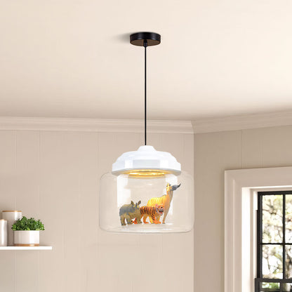 Kids Room Glass Hanging Lamp 8.7 Inches Round Ceiling Light with Fun Animal Characters Nursery Fixture Bedroom Decor for Children Playroom L